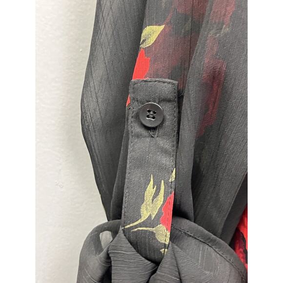 JM Collection Women's Shirt Size 14 Button Front Sheer Floral Black Red NEW - Picture 5 of 6